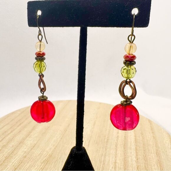 🍭6/$30 Funky multicolored bead dangle drop earrings - Picture 1 of 4